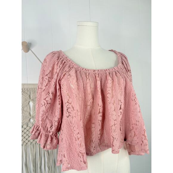 Free People Stacey Lace Crop Top Blush Pink Size Small Puff Sleeve - Picture 6 of 12